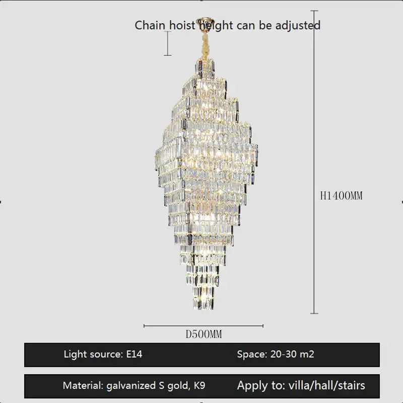 Modern gold crystal large chandelier for living room stairs