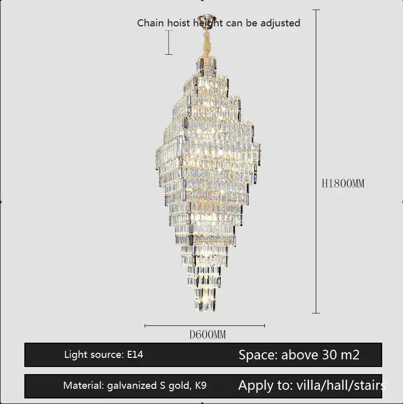 Modern gold crystal large chandelier for living room stairs