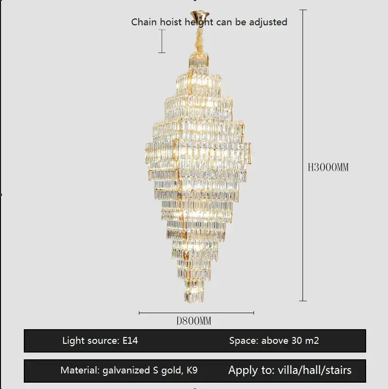 Modern gold crystal large chandelier for living room stairs