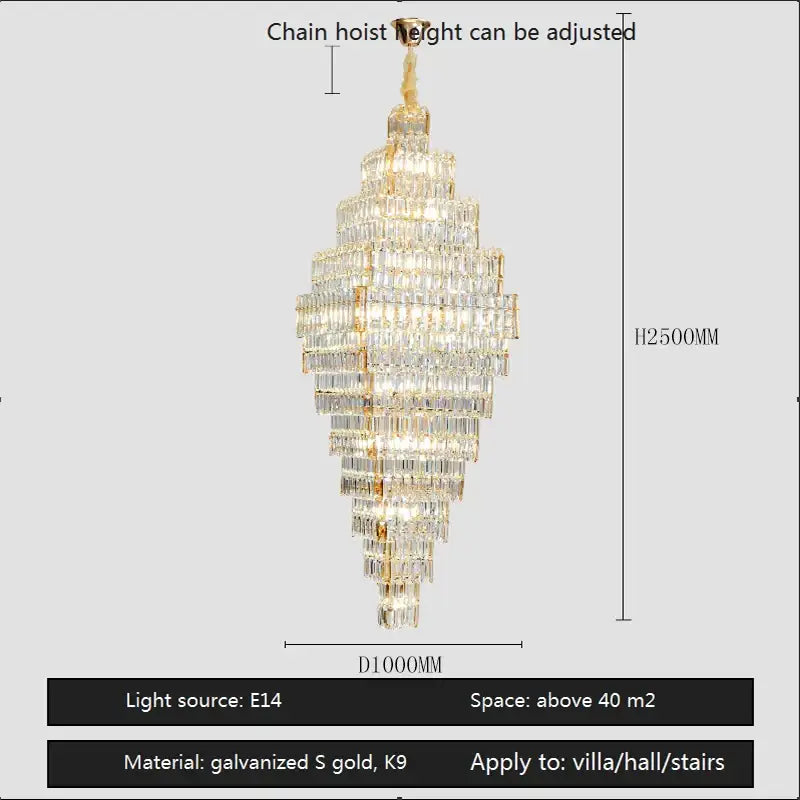 Modern gold crystal large chandelier for living room stairs