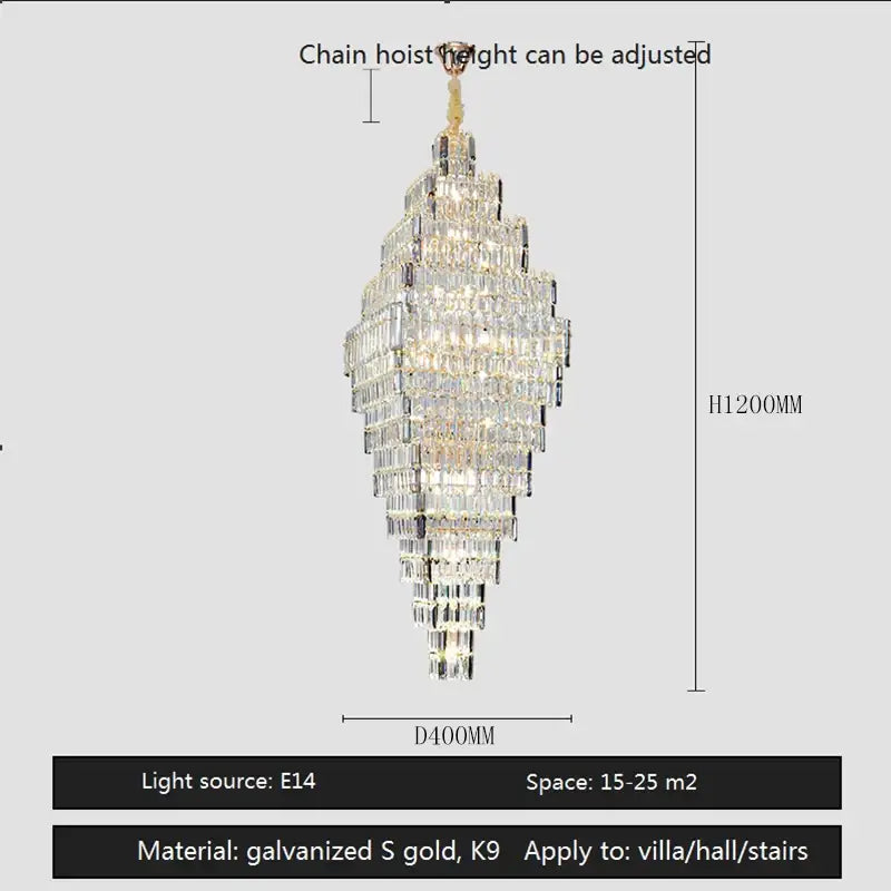 Modern gold crystal large chandelier for living room stairs