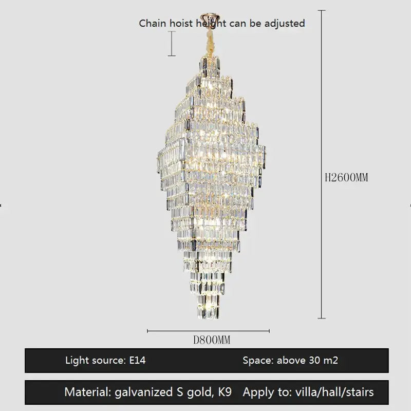 Modern gold crystal large chandelier for living room stairs