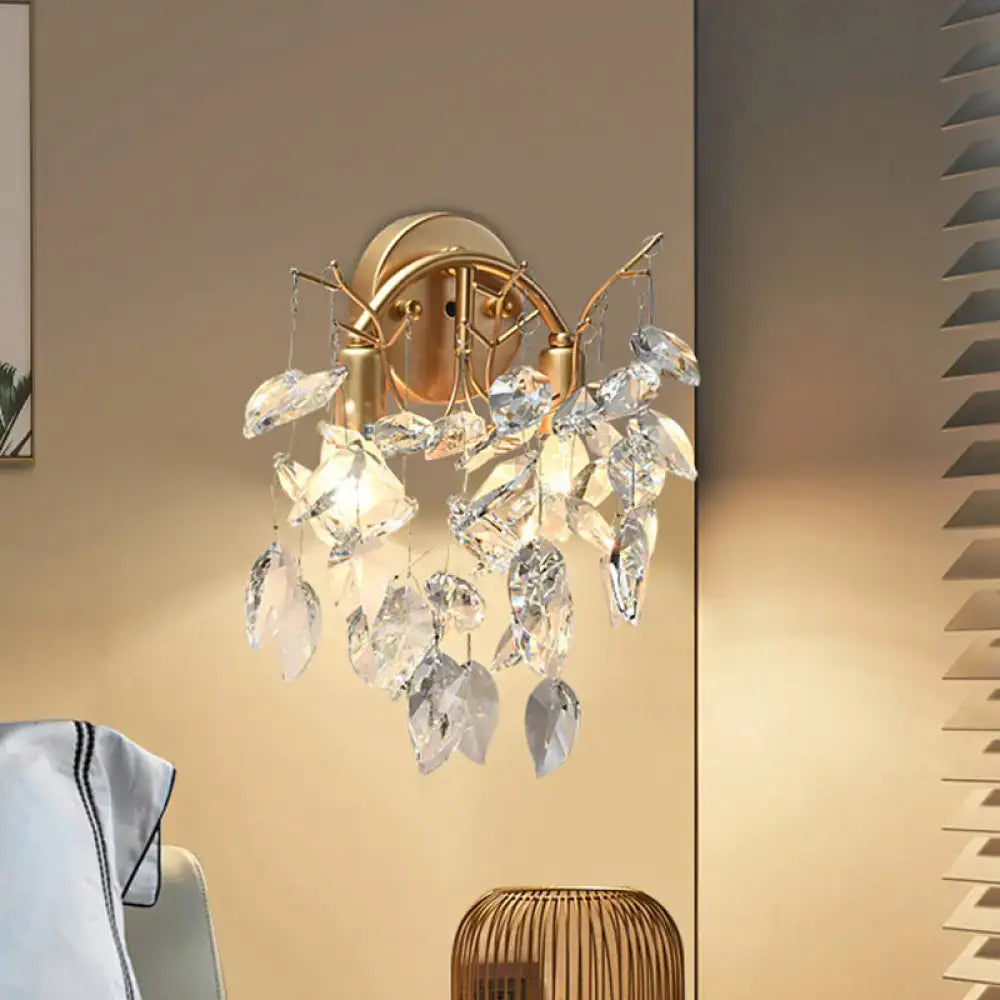 Modern gold crystal leaf light fixture porch wall sconce