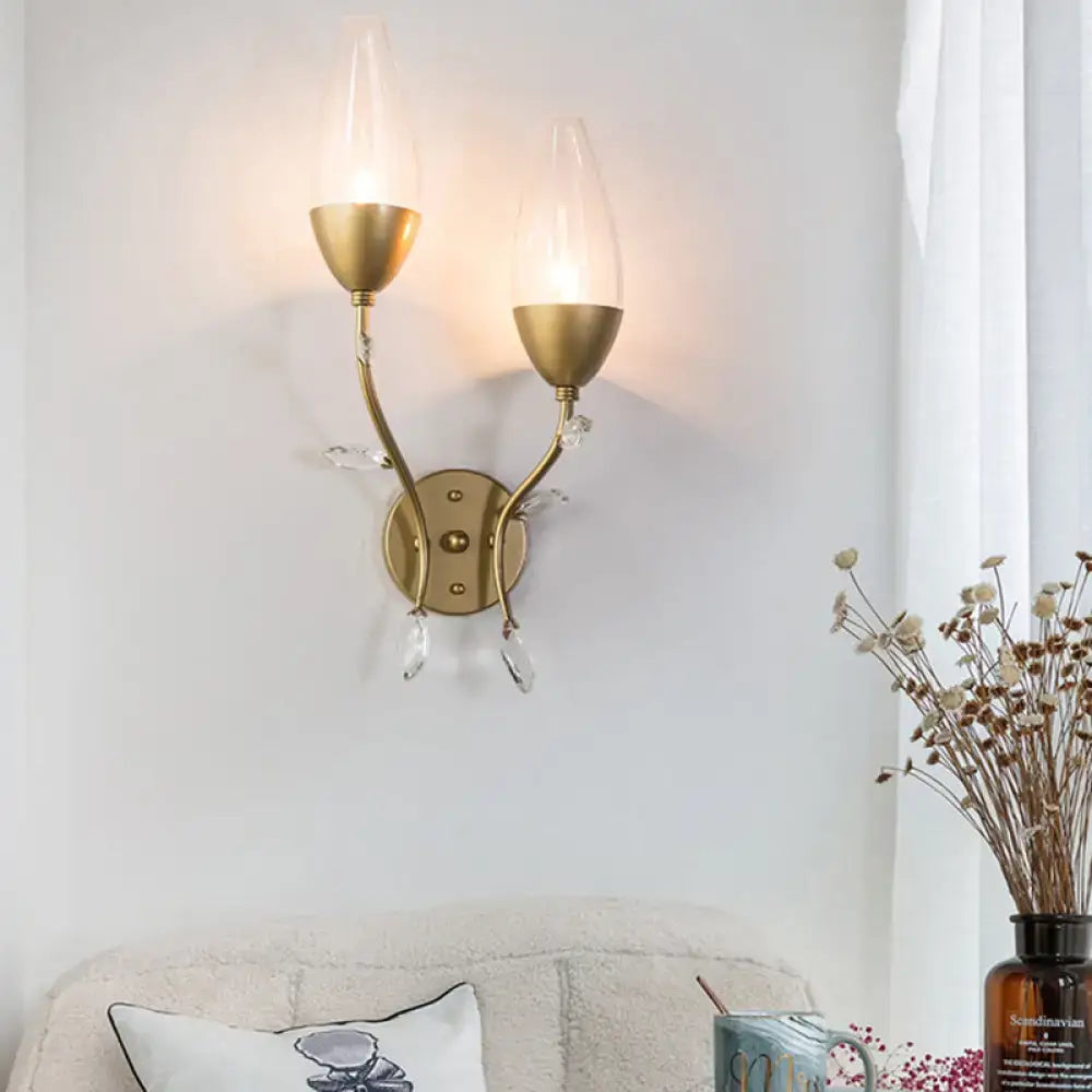 Modern gold crystal leaf wall sconce bedroom light