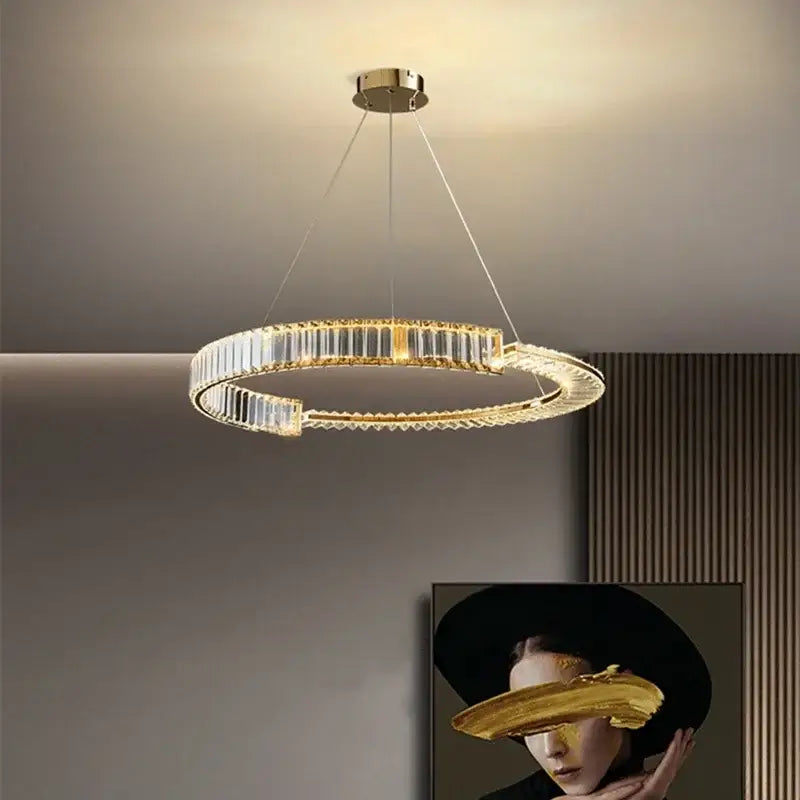 Modern gold crystal led chandelier dining room ceiling light