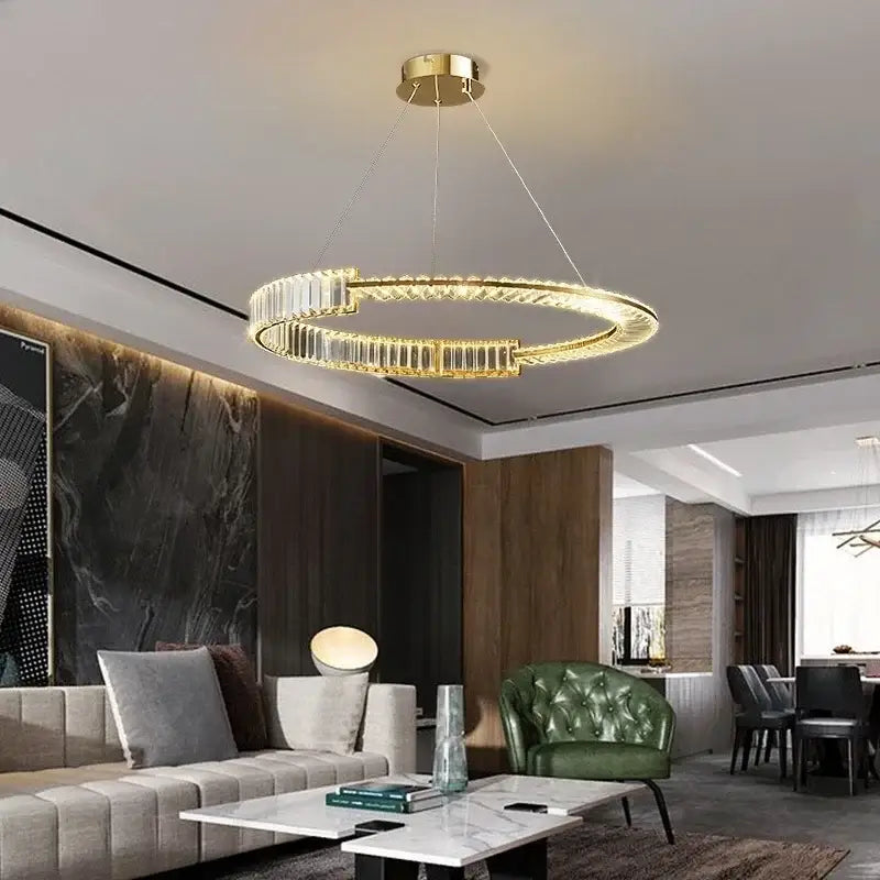 Modern gold crystal led chandelier dining room ceiling light