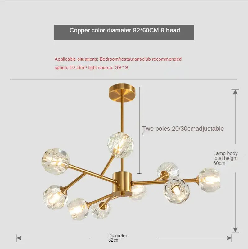 Modern gold crystal led chandelier dining room sphere light