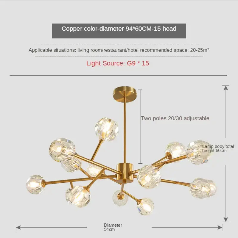 Modern gold crystal led chandelier dining room sphere light