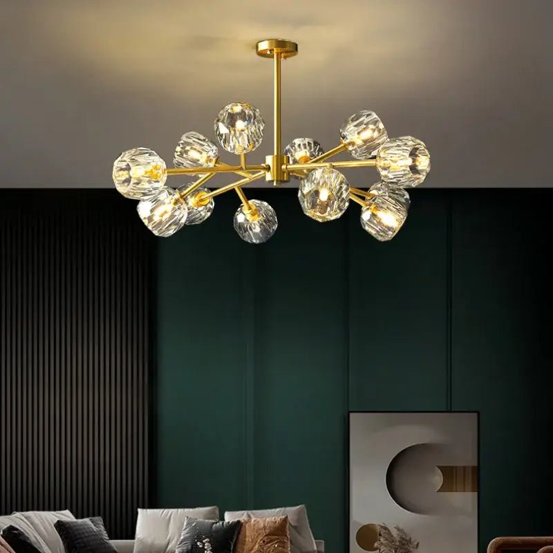 Modern gold crystal led chandelier dining room sphere light
