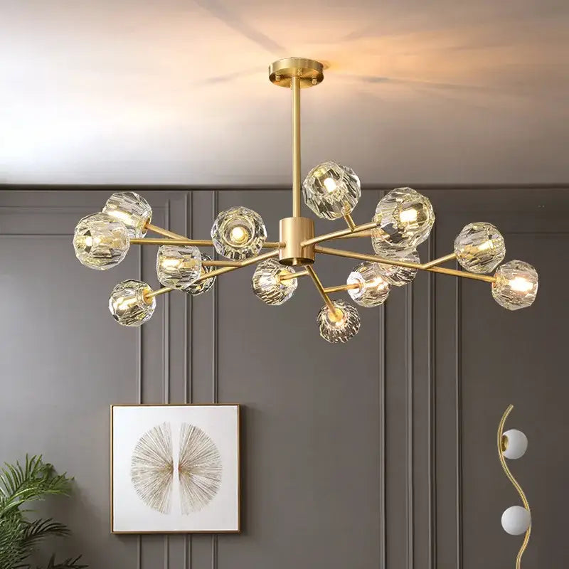 Modern gold crystal led chandelier dining room sphere light
