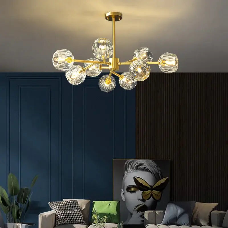 Modern gold crystal led chandelier dining room sphere light