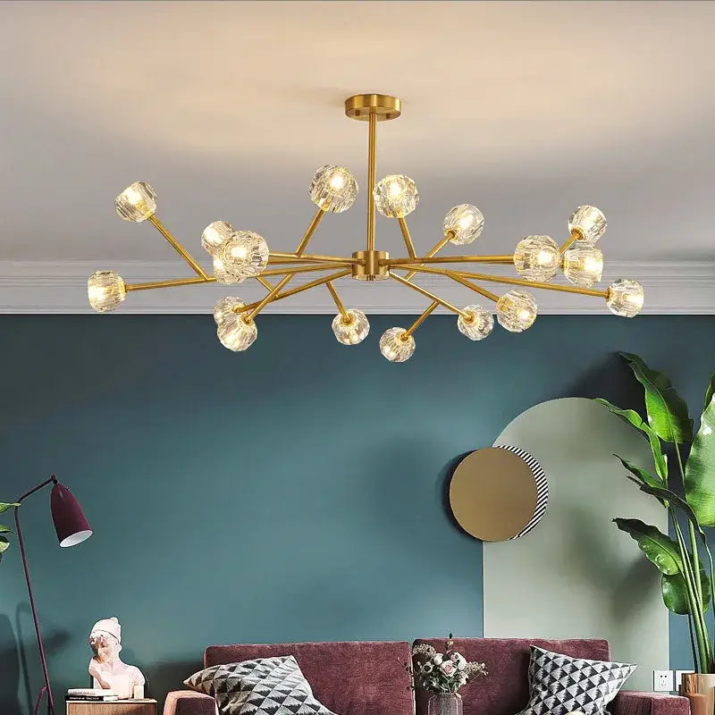 Modern gold crystal led chandelier dining room sphere light