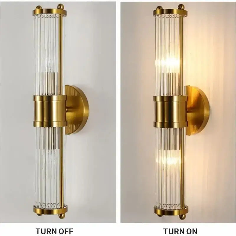 Modern gold crystal led wall lamp bedroom glass rod sconce
