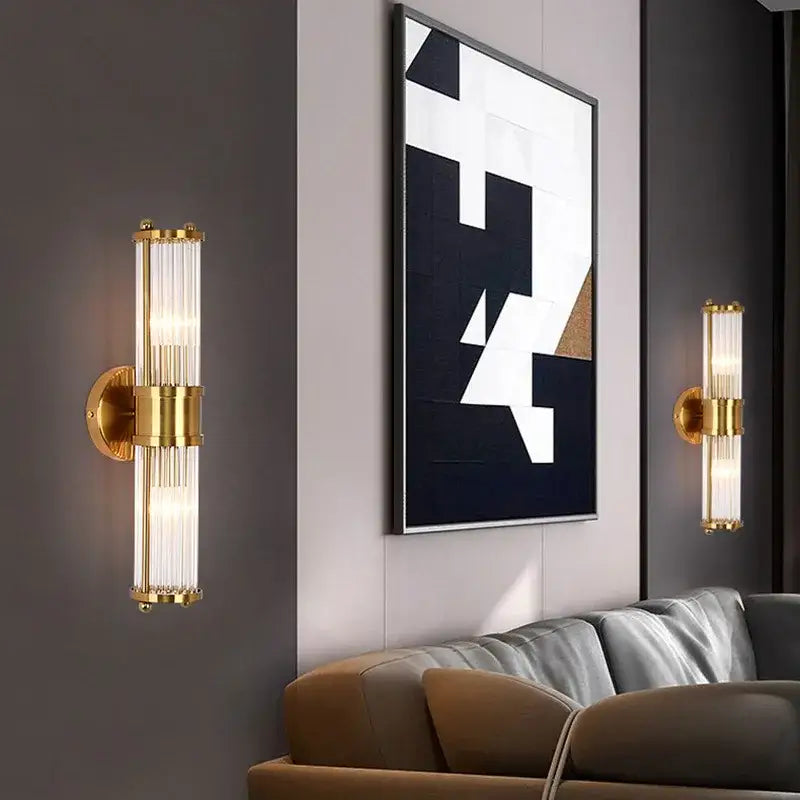 Modern gold crystal led wall lamp bedroom glass rod sconce