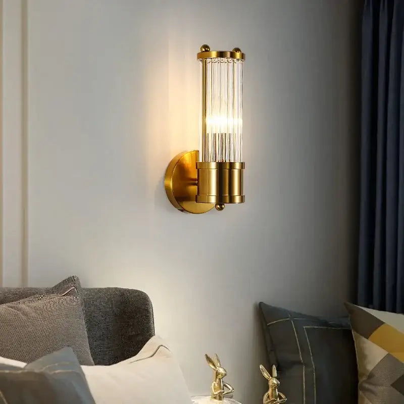 Modern gold crystal led wall lamp bedroom glass rod sconce