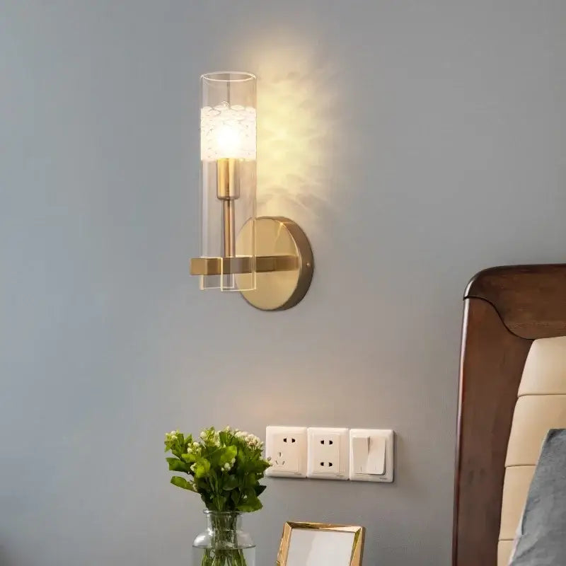 Modern gold crystal led wall lamp bedroom glass rod sconce