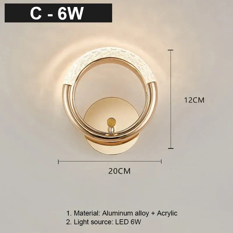 Modern gold crystal led wall lamp living room sconce