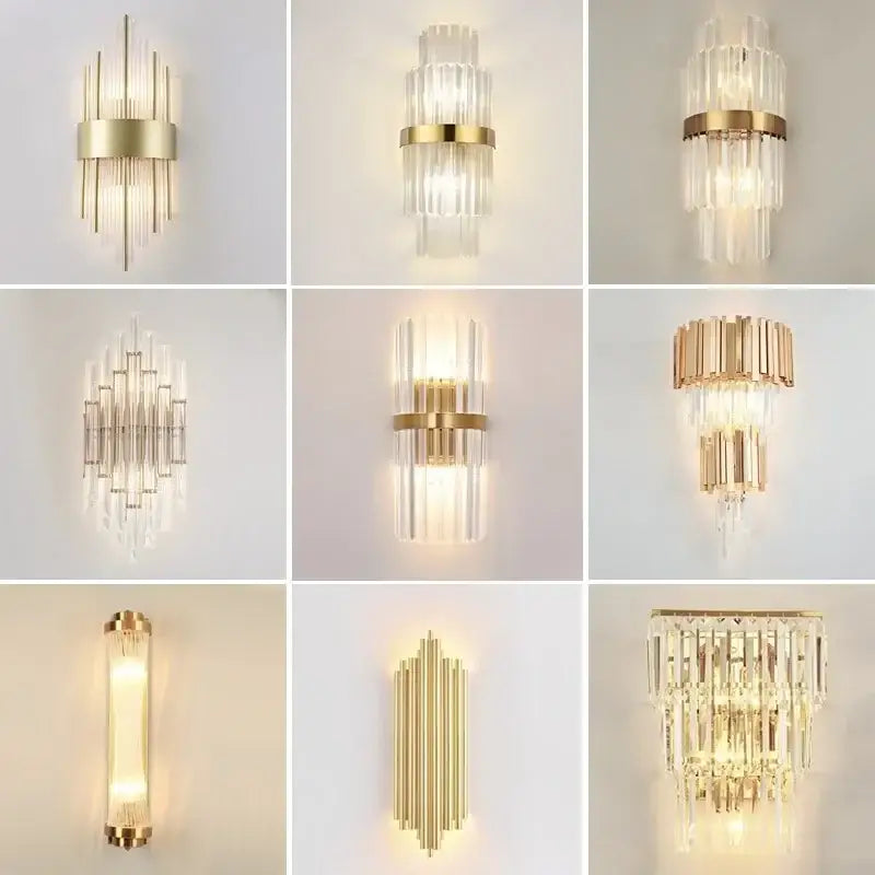 Modern gold crystal led wall lamps bedroom cascading sconce light