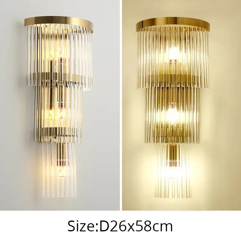 Modern gold crystal led wall lamps bedroom cascading sconce light