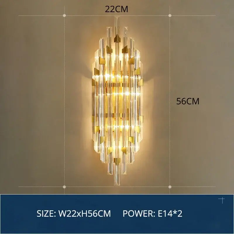 Modern gold crystal led wall lamps bedroom cascading sconce light