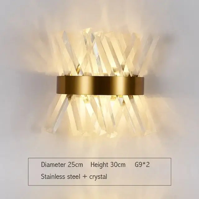 Modern gold crystal led wall lamps bedroom cascading sconce light