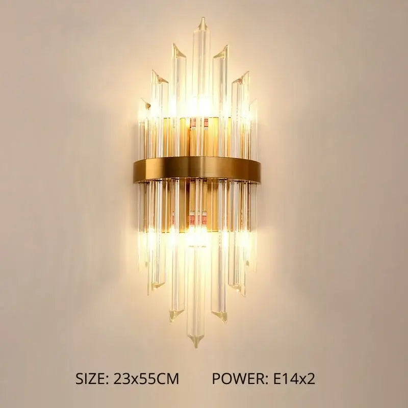 Modern gold crystal led wall lamps bedroom cascading sconce light