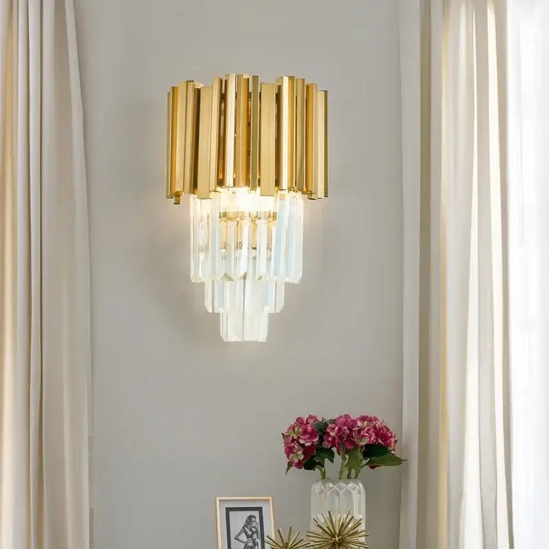 Modern gold crystal led wall lamps bedroom cascading sconce light