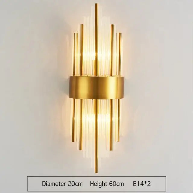 Modern gold crystal led wall lamps bedroom cascading sconce light