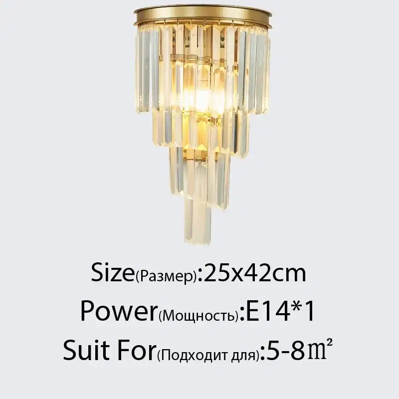 Modern gold crystal led wall lamps bedroom cascading sconce light