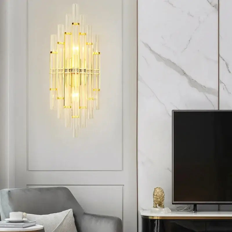 Modern gold crystal led wall lamps bedroom cascading sconce light
