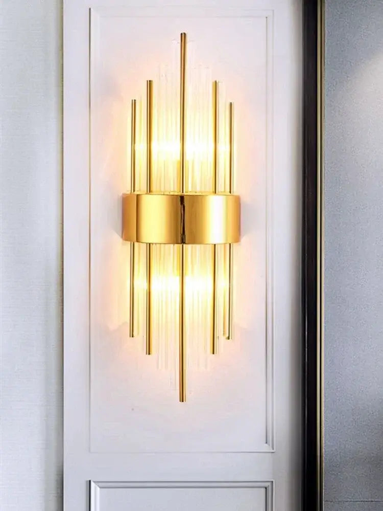 Modern gold crystal led wall lamps bedroom cascading sconce light