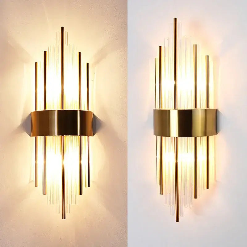 Modern gold crystal led wall lamps bedroom cascading sconce light