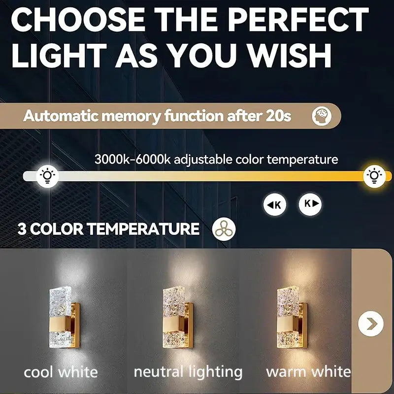 Modern gold crystal led wall light for bedroom dimmable sconce
