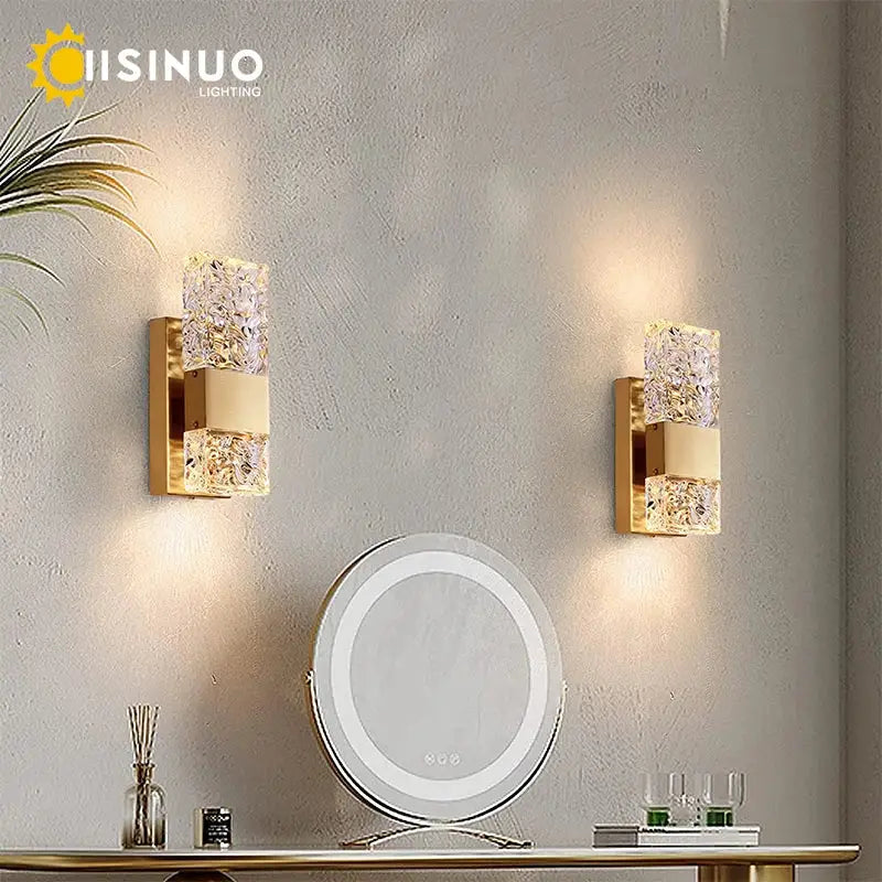 Modern gold crystal led wall light for bedroom dimmable sconce