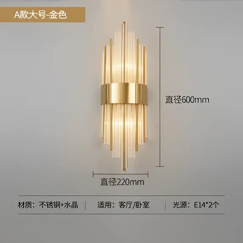 Modern gold crystal led wall light living room glass sconce