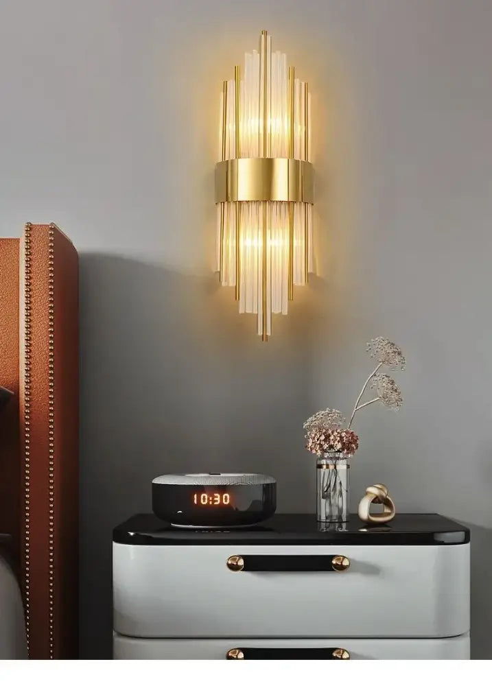 Modern gold crystal led wall light living room glass sconce