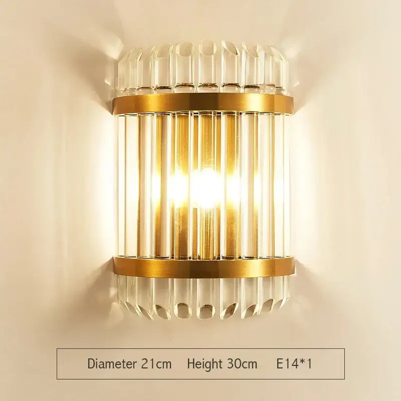 Modern gold crystal led wall sconce bedroom glass rod light