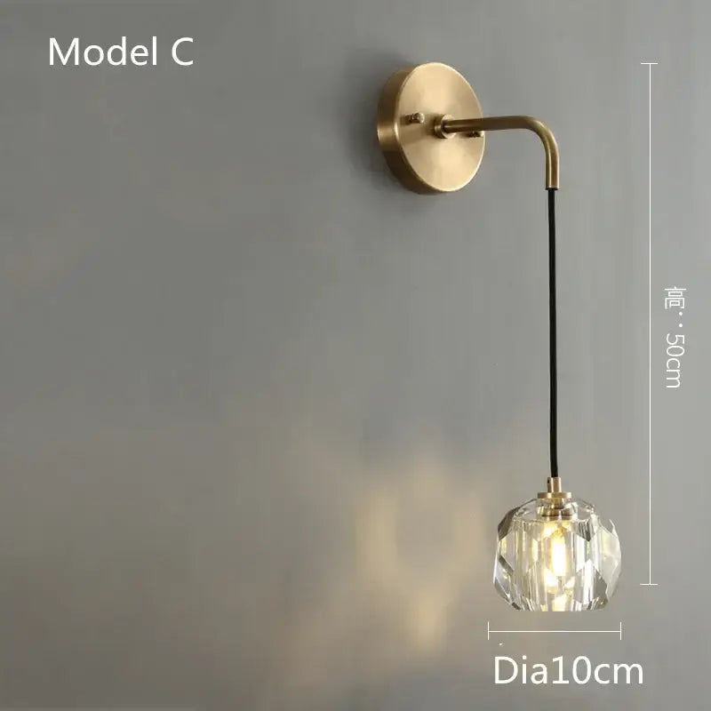 Modern gold crystal led wall sconce for bedroom luxury decor