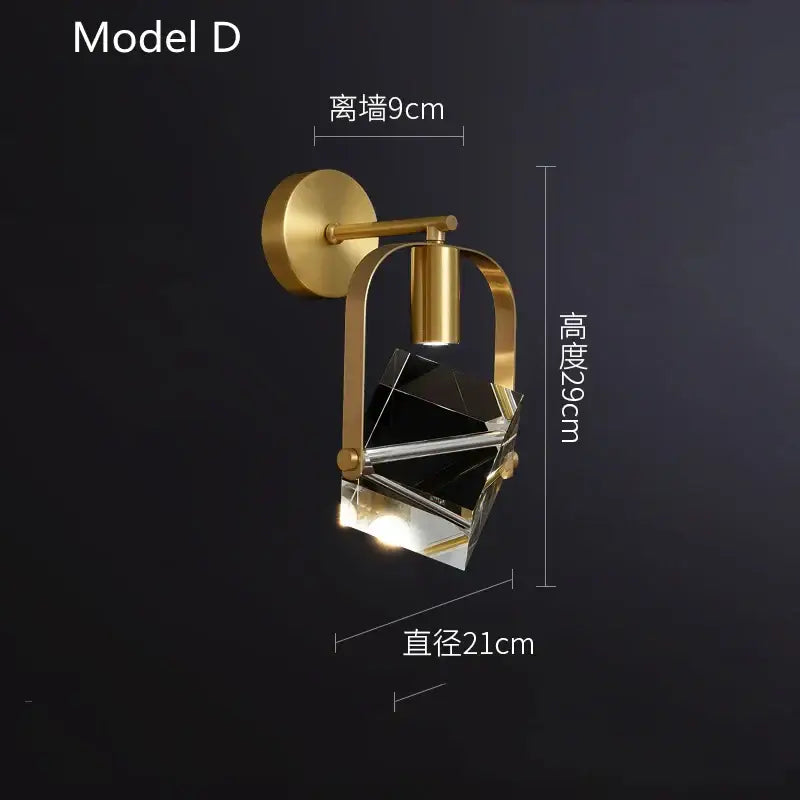 Modern gold crystal led wall sconce for bedroom luxury decor