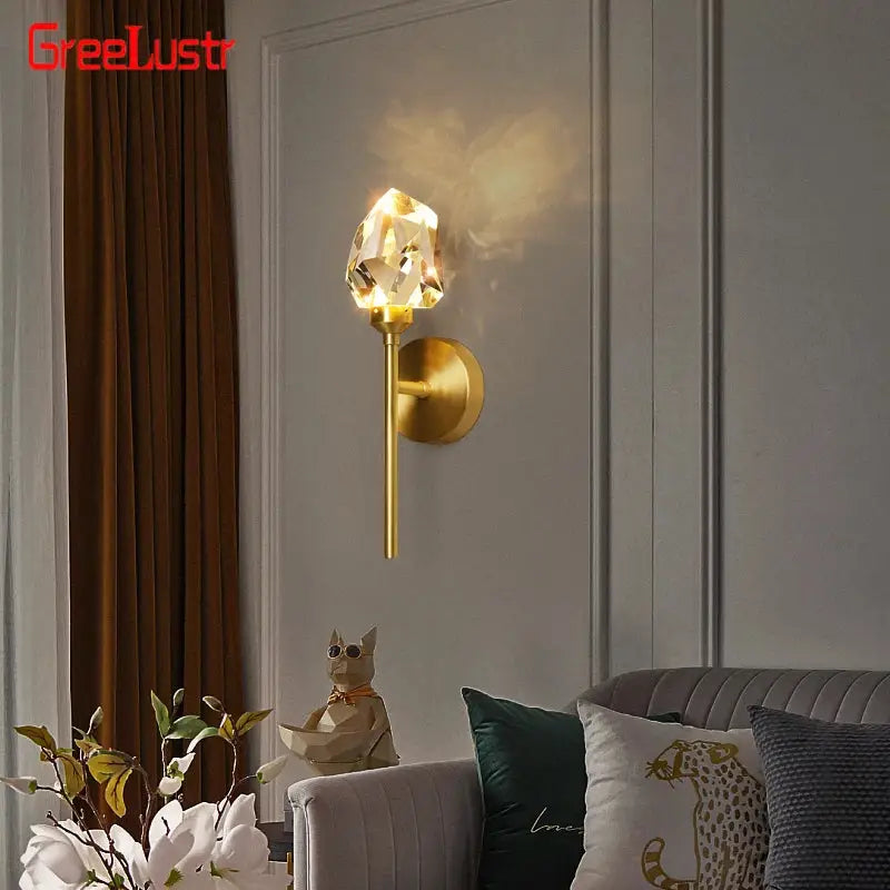 Modern gold crystal led wall sconce for bedroom luxury decor