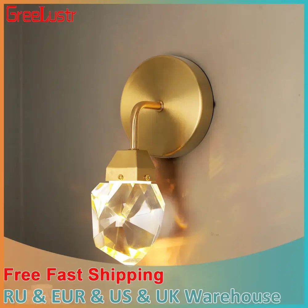 Modern gold crystal led wall sconce for bedroom luxury decor