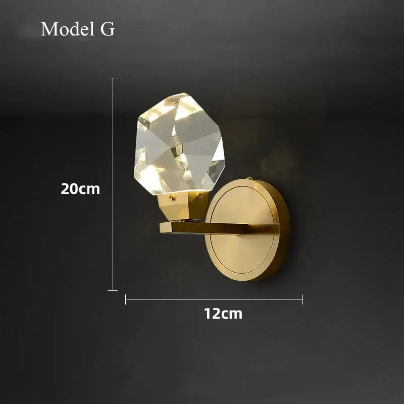 Modern gold crystal led wall sconce for bedroom luxury decor