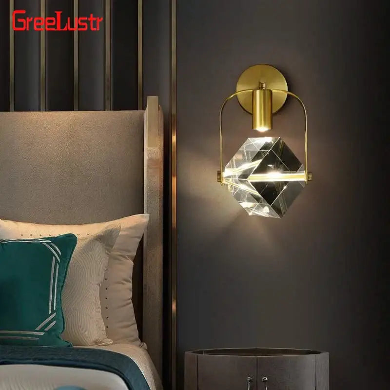 Modern gold crystal led wall sconce for bedroom luxury decor