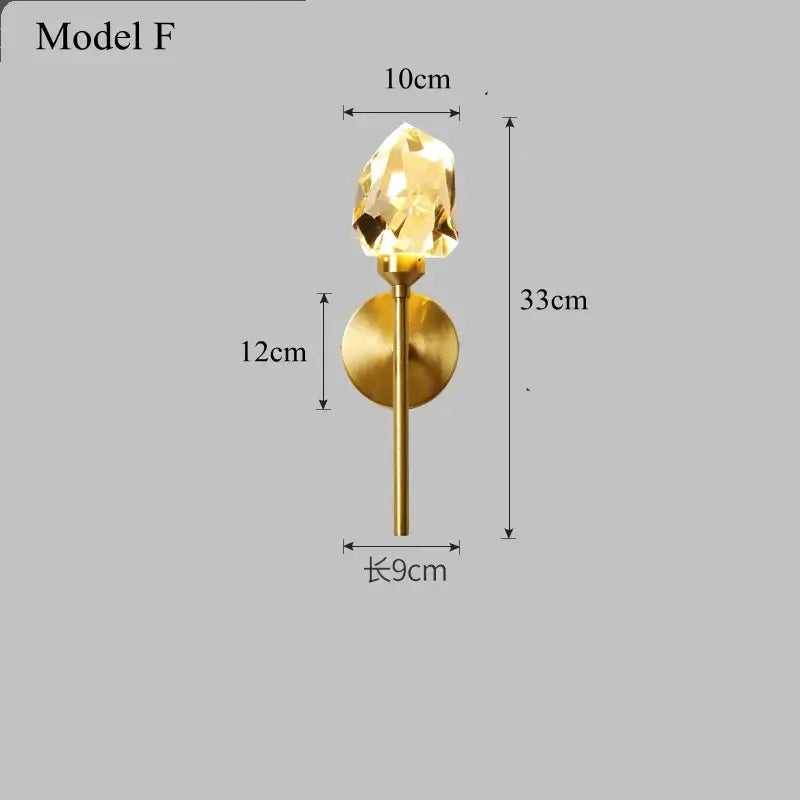 Modern gold crystal led wall sconce for bedroom luxury decor