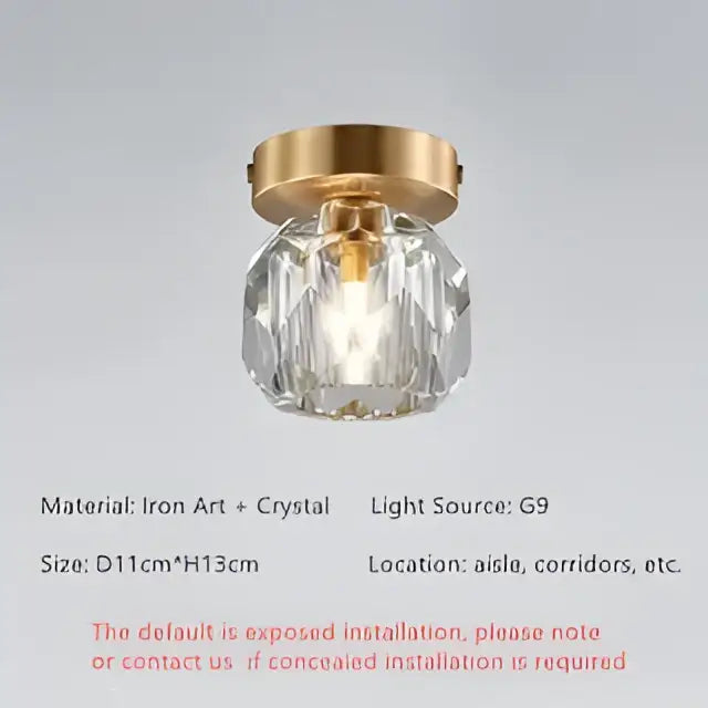 Modern gold crystal luxe ceiling lamp for corridor