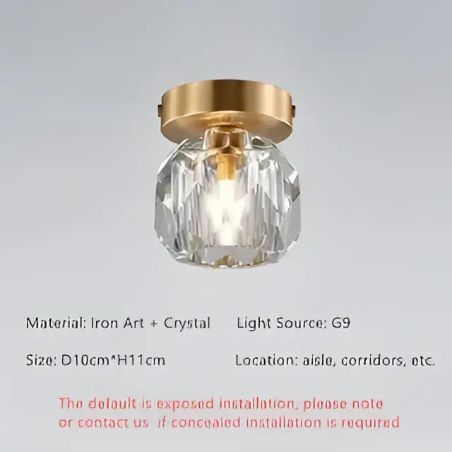Modern gold crystal luxe ceiling lamp for corridor
