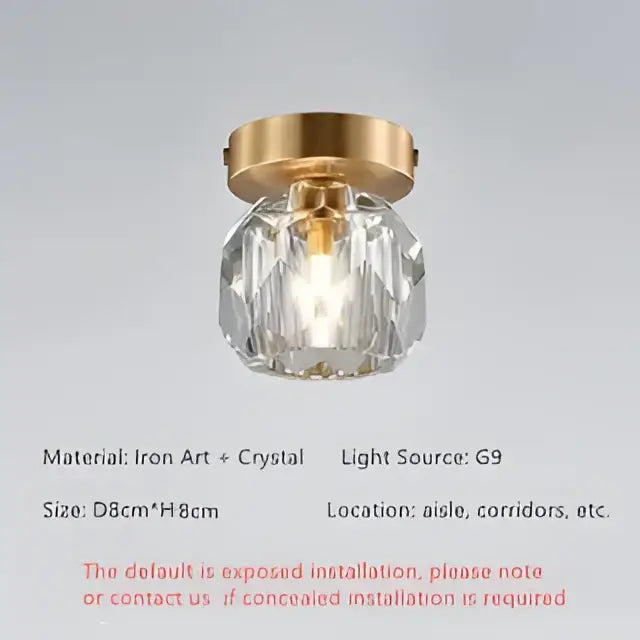 Modern gold crystal luxe ceiling lamp for corridor