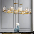 Modern gold crystal oval ceiling pendant lamp dining room 8 bulbs