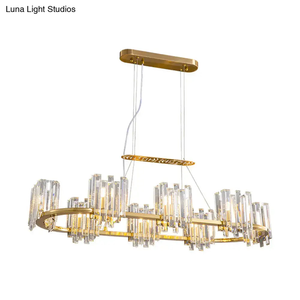 Modern gold crystal oval ceiling pendant lamp dining room 8 bulbs