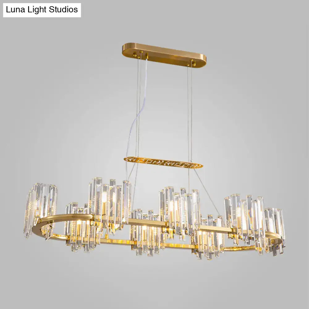 Modern gold crystal oval ceiling pendant lamp dining room 8 bulbs